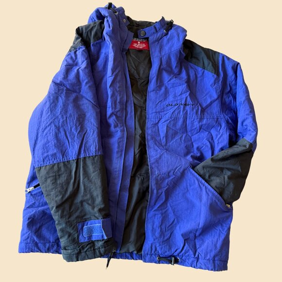 Old Navy Vintage Windbreaker Jacket Men’s Small Blue Black Hooded - Picture 2 of 6